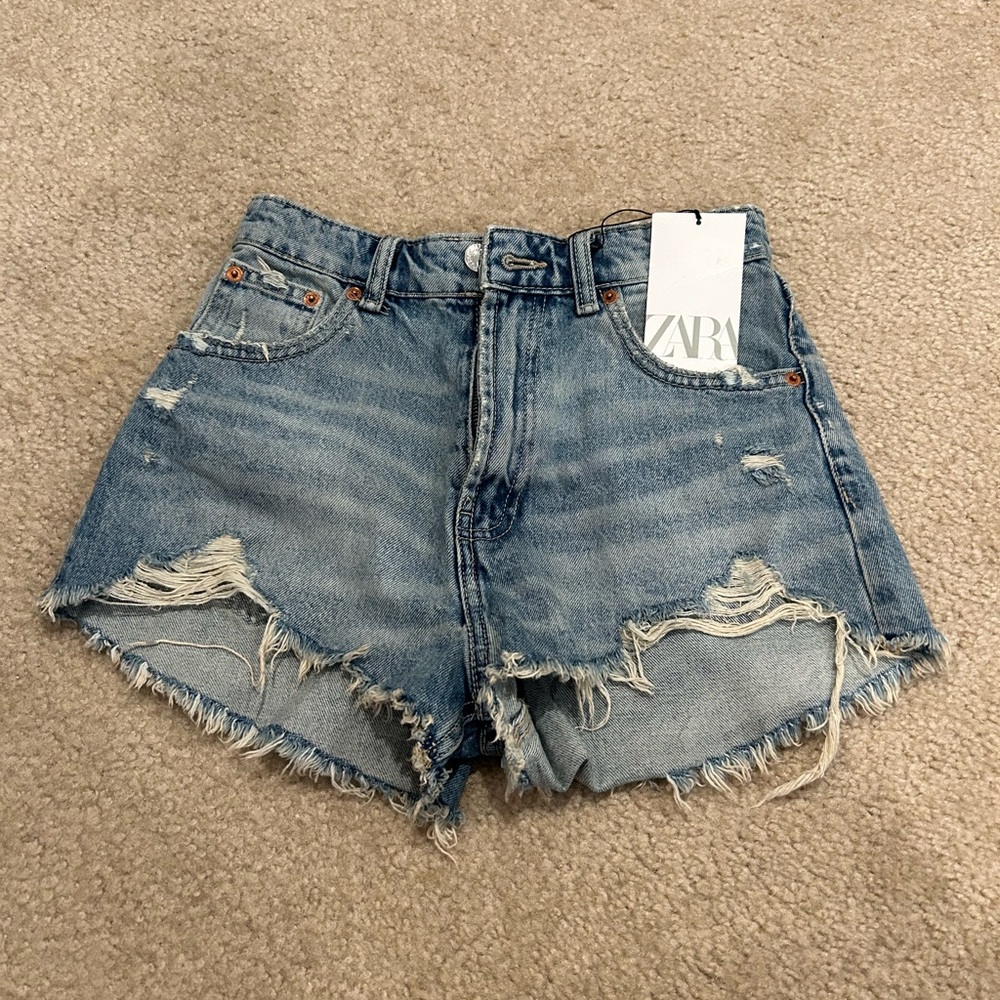 Zara High-Rise short length jean shorts